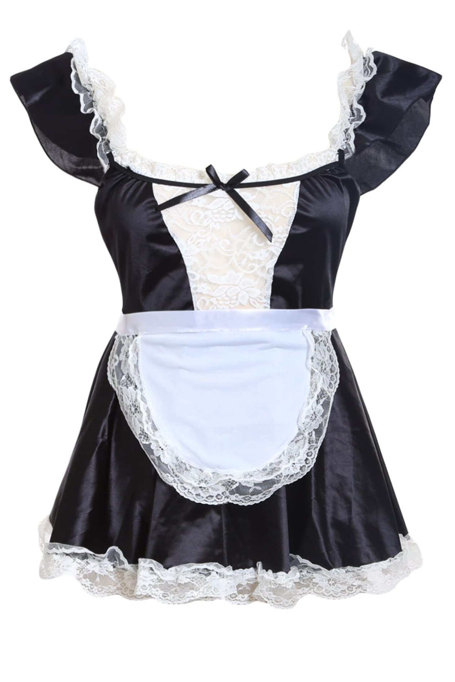Japsom Womens French Maid Costume Lingerie Sexy Halloween Fancy Dress S Black -