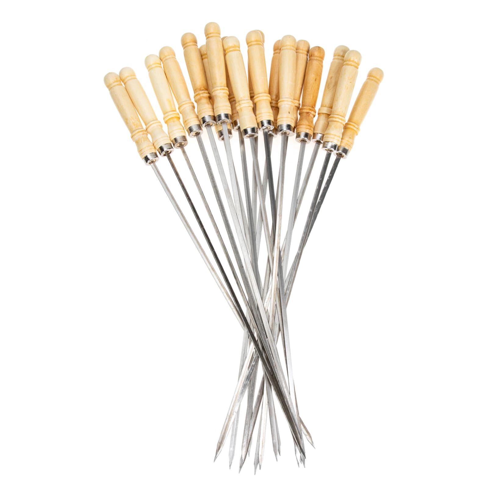 18 Spiedini in Acciaio Inox 40 Cm Manico in Legno per Barbecue da Campeggio, Accessori per Grigliare Carne, Pesce e Verdure, Set Pratico per Feste e Falò All'aperto