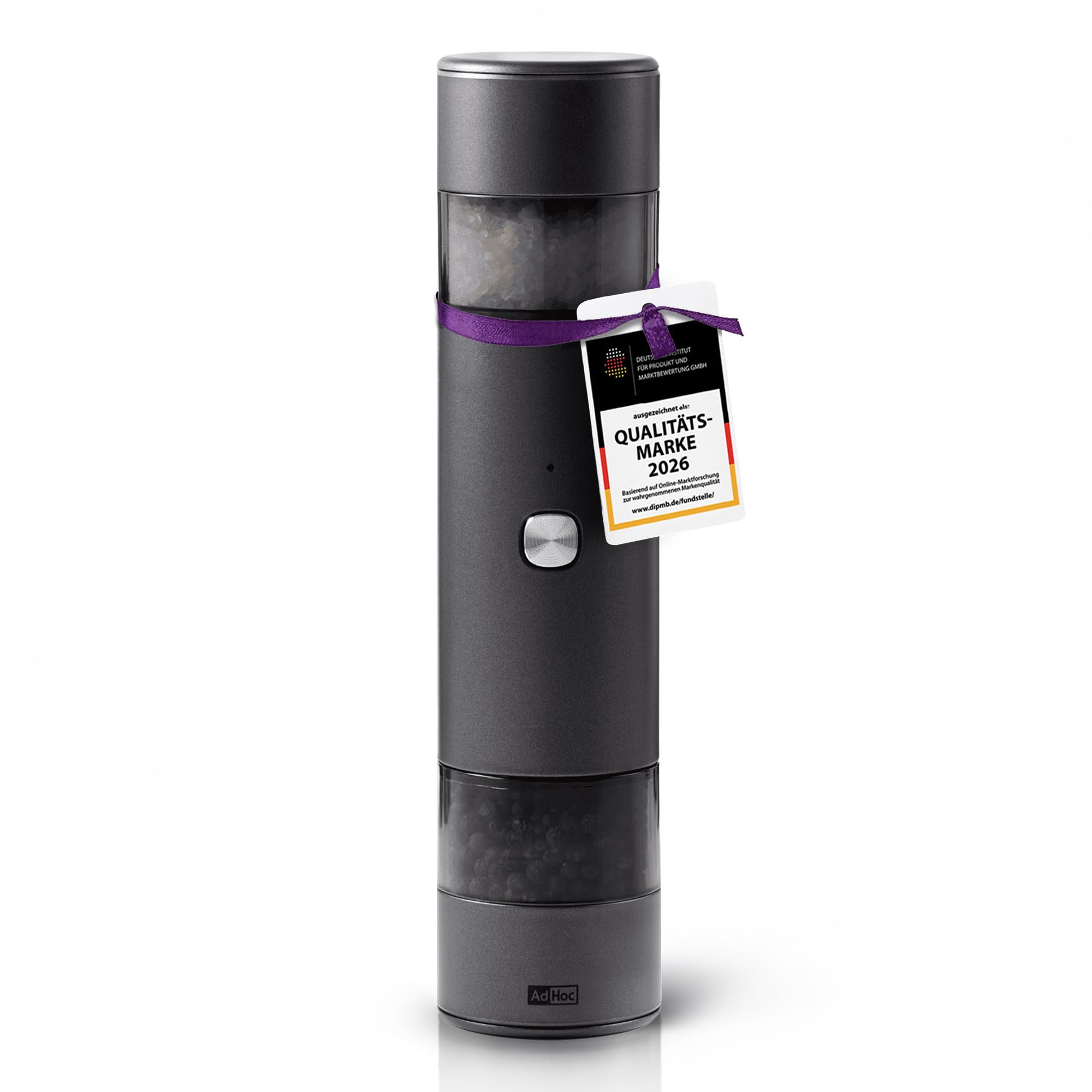 AdHoc i.Mill Duo Elektrische Salz- & Pfeffermühle, Doppelmühle | Mit GravitySwitch, USB-C, Keramikmahlwerk stufenlos einstellbar fein bis grob, leise und einhändig bedienbar