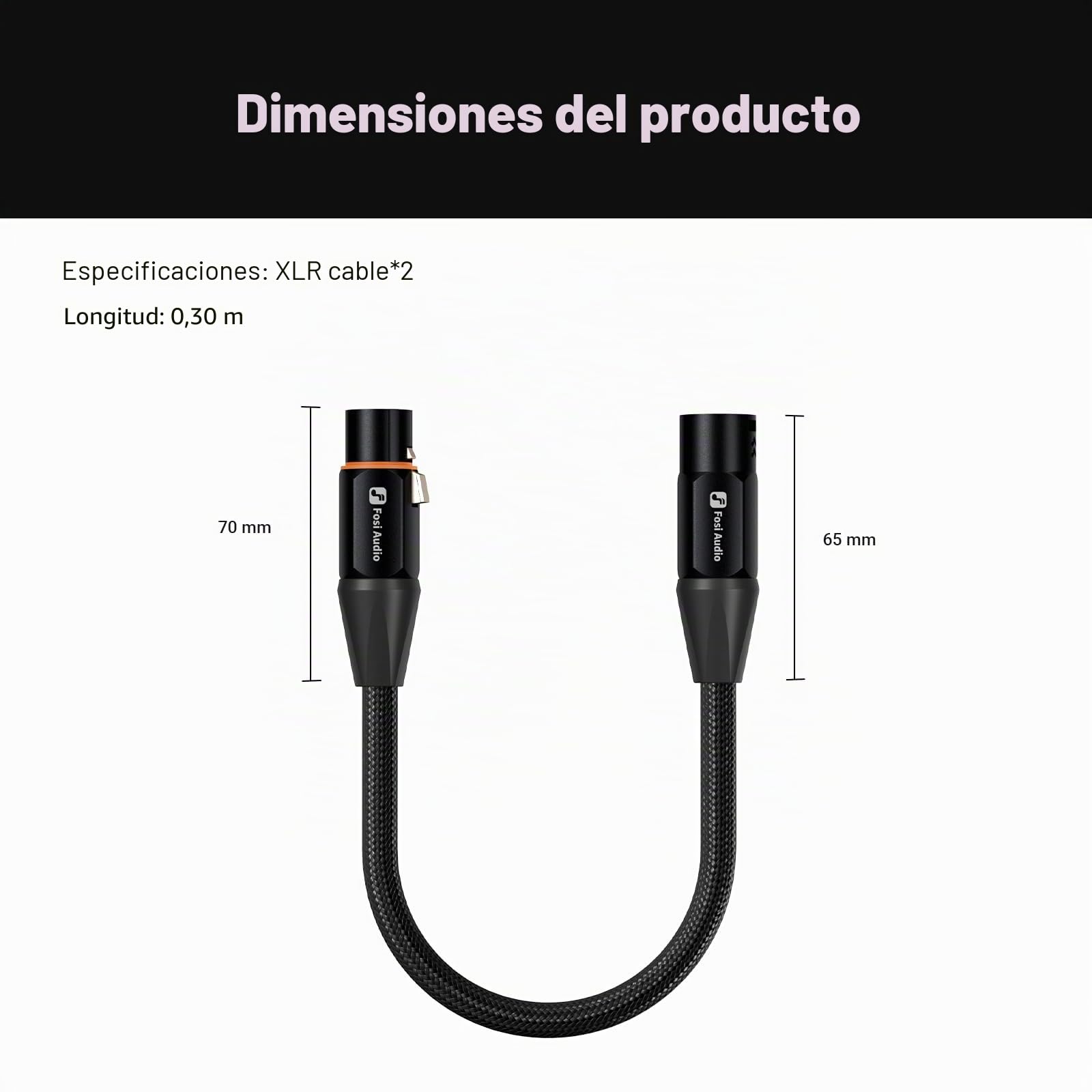 Fosi Audio XLR Cable de 1 Pie, Cables de Preamplificador a Amplificador de Potencia (Paquete de 2), Blindaje Duradero para Amplificador ZA3 ZD3, DAC, Preamplificador y Micrófono