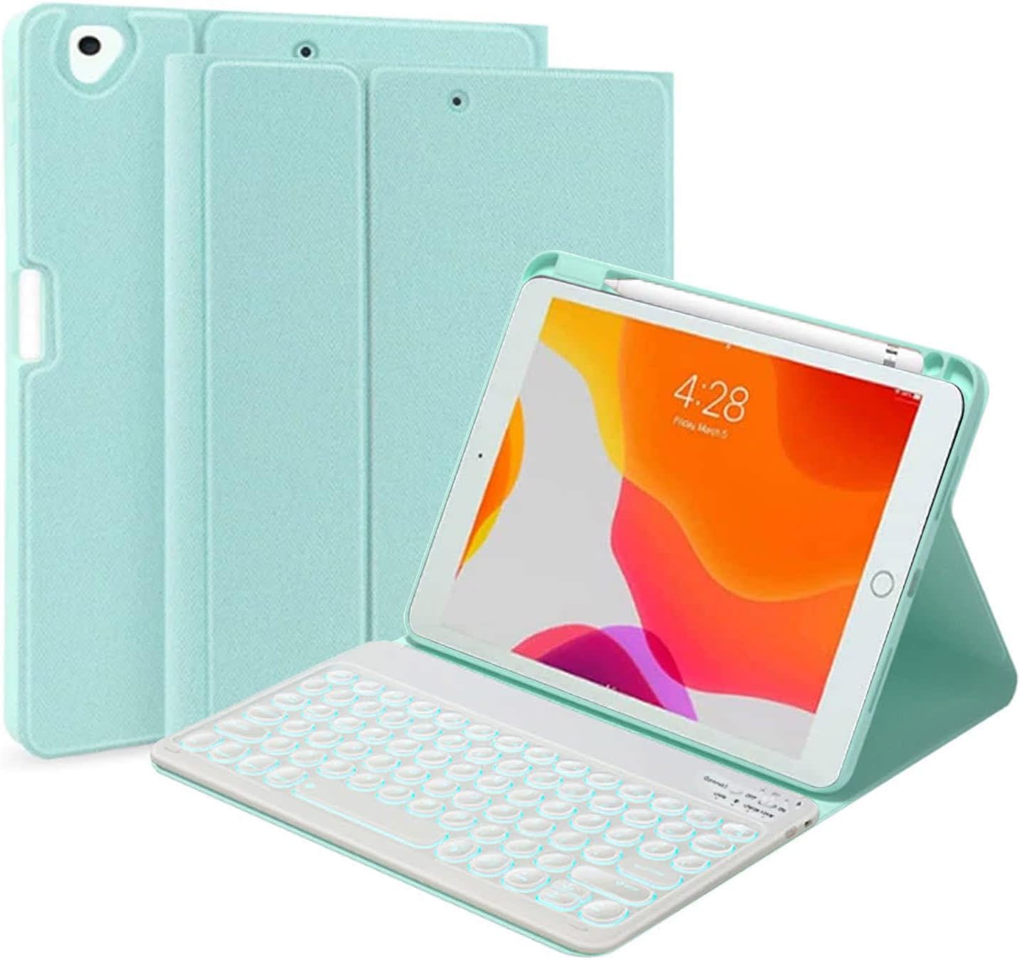 Keyboard Case for iPad Pro 12.9-inch 2017/2015 (Old Model, 2nd & 1st Generation), 7 Color Backlit Detachable Bluetooth Color Keyboard Smart Folio Cover with Pencil Holder, Black