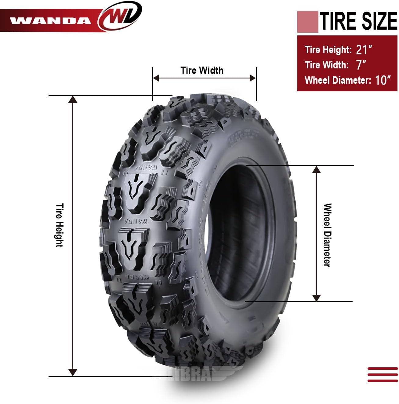WANDA Set of 2 Sport ATV tires 21x7-10 21x7x10 4PR Deep Tread 10058