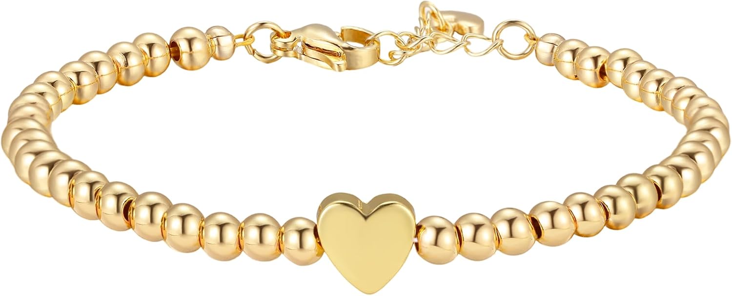 GINAZAL Gold Bead Bracelet for Women, Hypoallergenic Fade-Resistant | Brass | 14K Gold |Cubic Zirconia