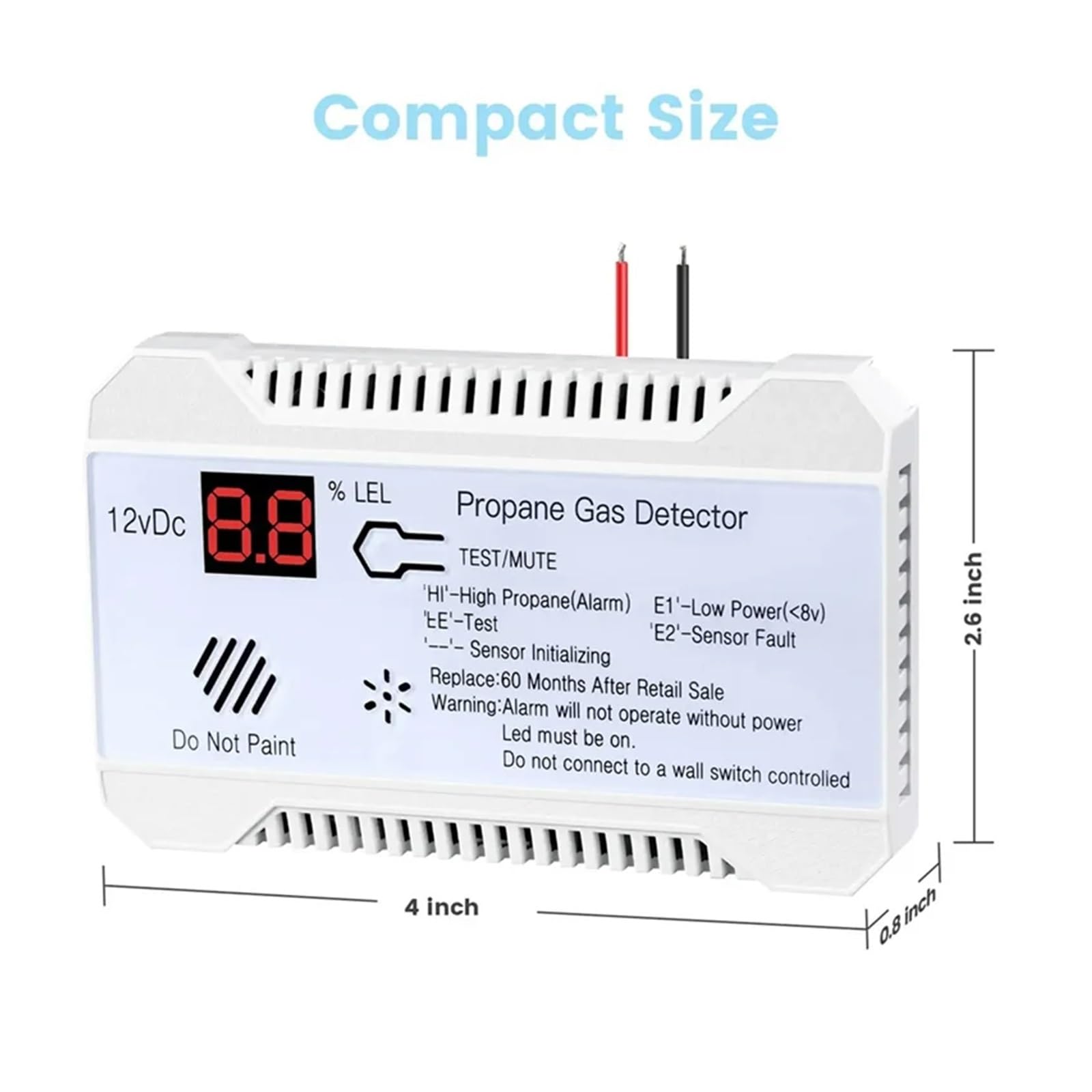 Detector de Gases, Detector de propano 12 V, Sensor Gas Natural GLP, Alarma Fugas, Sirena 85 dB for Coche, Caravana, hogar, medidor Digital (Blanco)