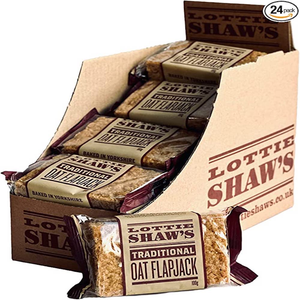 Lottie Shaw's Traditional Oat Flapjack 24 x 100g – Individually Wrapped, Vegan, Yorkshire Craft Bakery Case