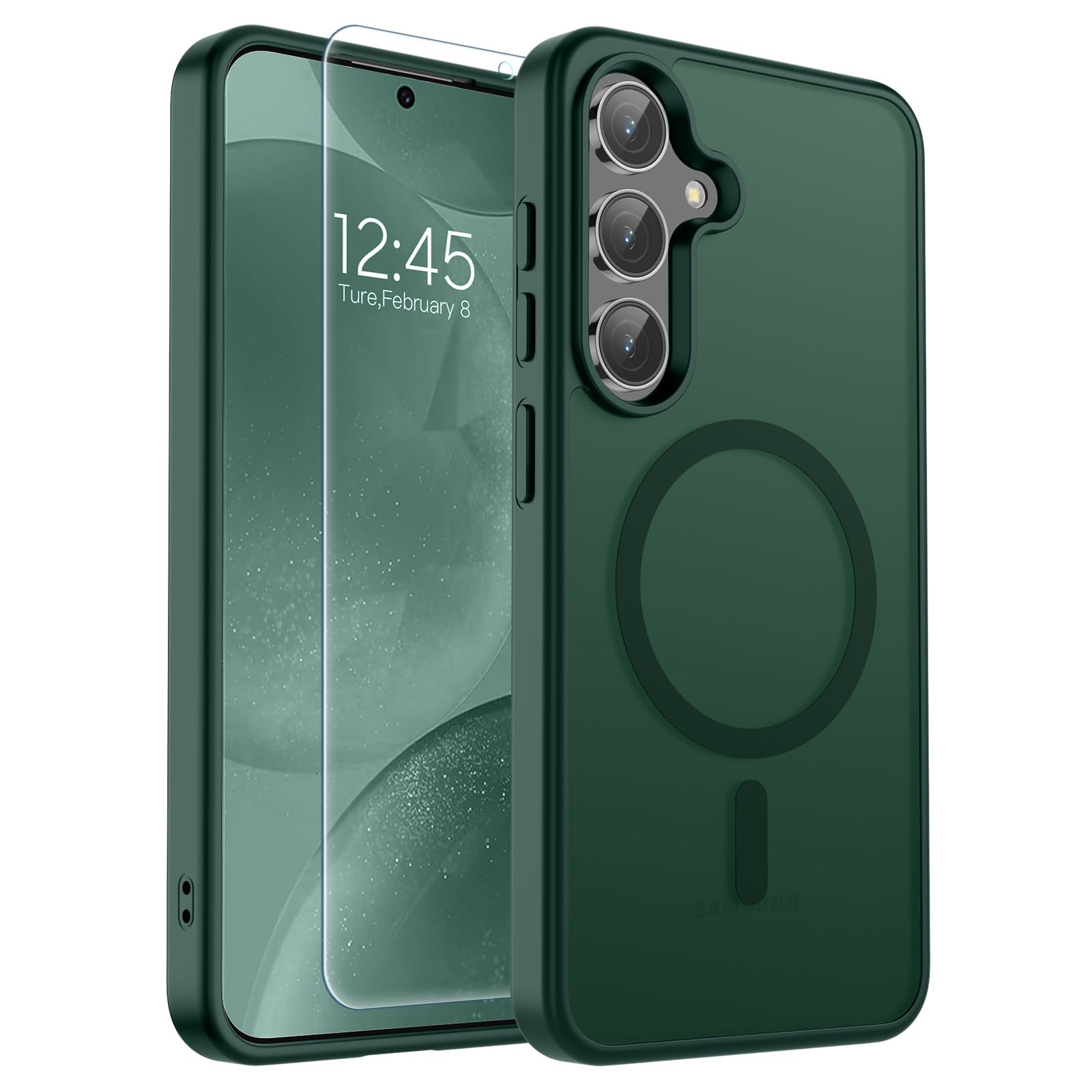 SUPFINE Magnetic for Samsung Galaxy S24 Plus Case / S25 Plus Case with Screen Protector, (Built-in Magnets) (Military Grade Drop Protection) Slim Translucent Shockproof Phone Case,Forest Green Forest Green S24 Plus/S25 Plus 6.7"