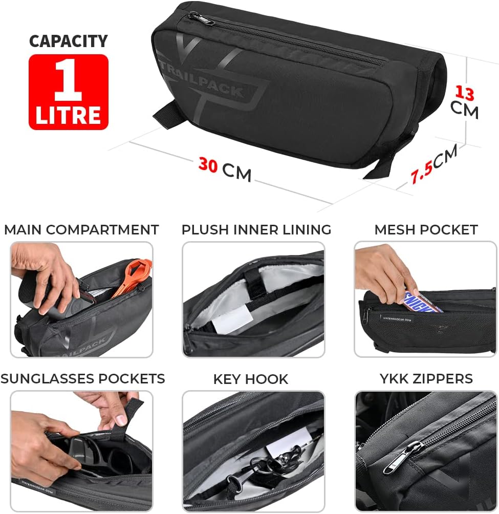 ViaTerra Crossbar Handlebar Trailpack | Universal Fit for Any Motorbike, Dirt Bike & Snow Bike WITH CROSSBARS | 1L Black