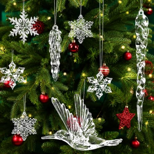 40 Piezas Adornos Navidad de Carámbano Copo de Nieve, Acrílico Decoración Navideña, Carámbanos de Navidad, Adornos de Cristal Decoración de Árbol De Navidad