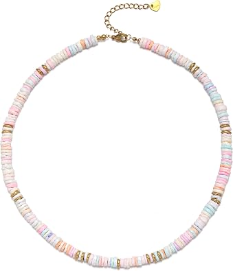Puka Shell Necklace Summer Hawaiian Beach Surfer Seashell Necklace Beaded Choker Necklace for Women Men