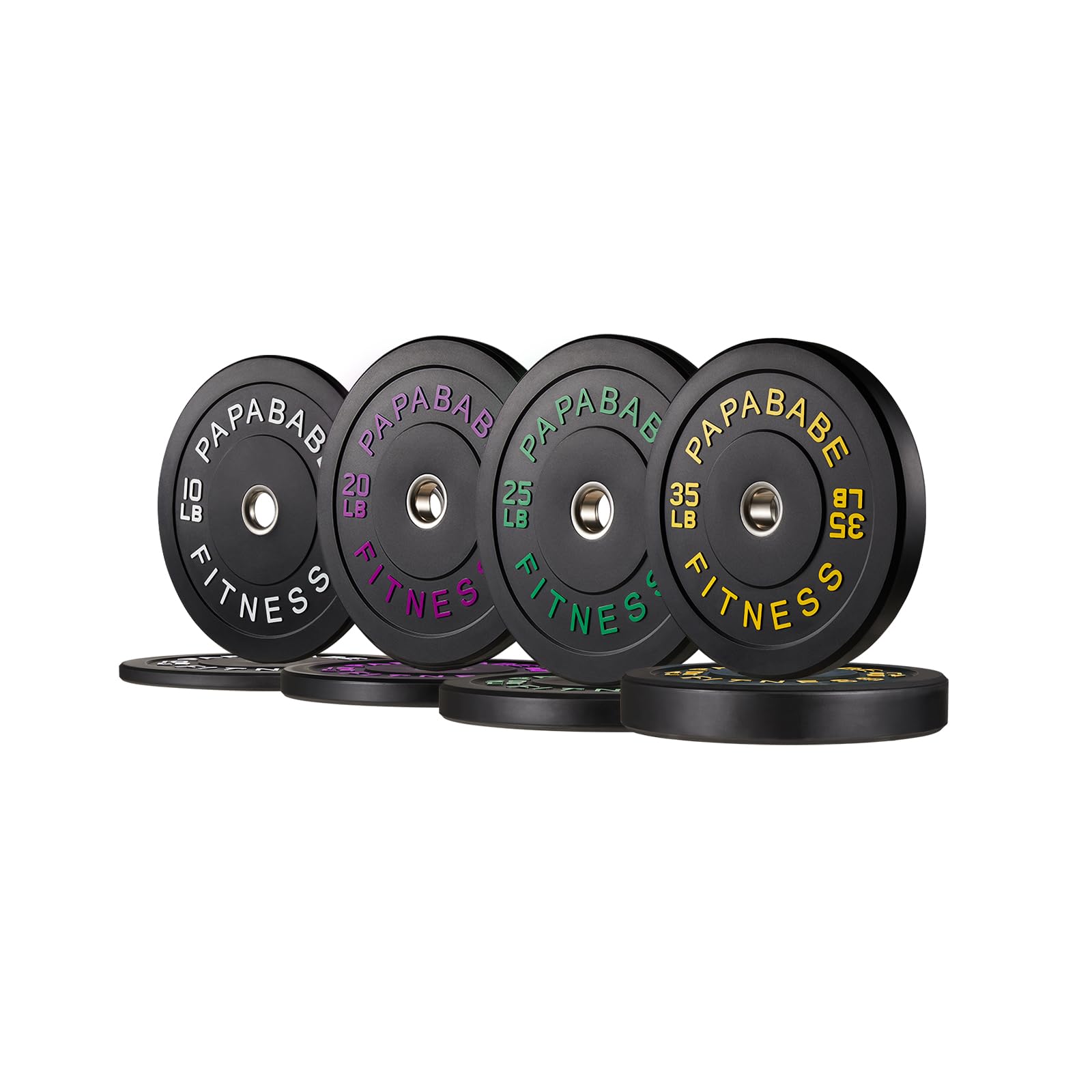 PAPABABE Olympic Weight Plates Bumper Plates, 2 inch Barbell Weight Plates Set for Home Gym, Black Rubber Weights Strength Training Plates for Weight