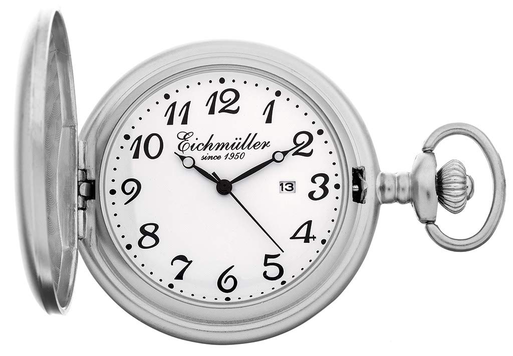 Eichmüller Orologio da taschino con catena, analogico, data, orologio da tasca al quarzo, argento opaco 35166