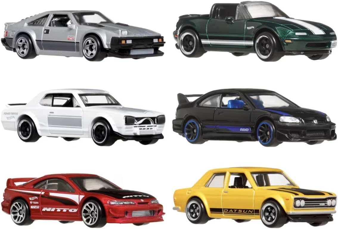 Hot Wheels1:64 Scale Die-Cast Toy Cars, Set of 6 Japanese Vehicles with Elevated Deco (Styles May Vary)