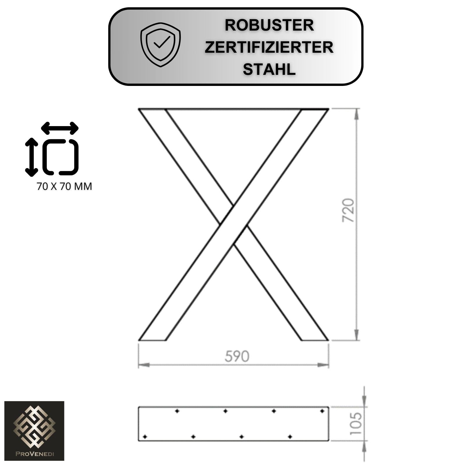 Tischbeine Metall weiß - 2 Stück X Form, rostfrei & modern - Tischgestell Maße L59 x B7 x H72 cm mit Bodenschoner für Schreibtisch Esstisch, Konferenztisch