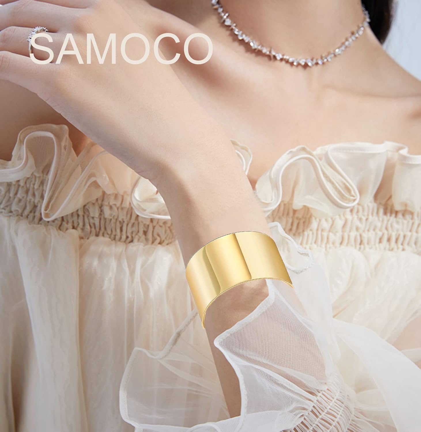 SAMOCO 2Pcs Cuff Bangle Bracelet for Women Cuff Bracelets Open Wide Wire Bracelets Adjustable Tone Wrist Cuff Wrap Bracelet - Image 2