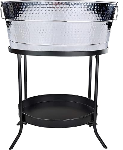 BREKX Aspen - Tina de bebidas de metal de acero inoxidable con soporte para fiestas y regalos, bañera grande de acero para fiestas con bandeja