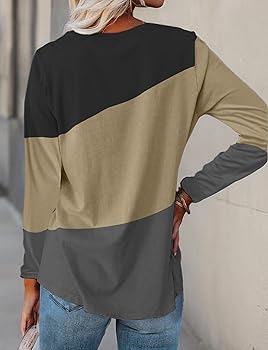 Minetom Women's Color Block Tops Casual Long Sleeve Tunic