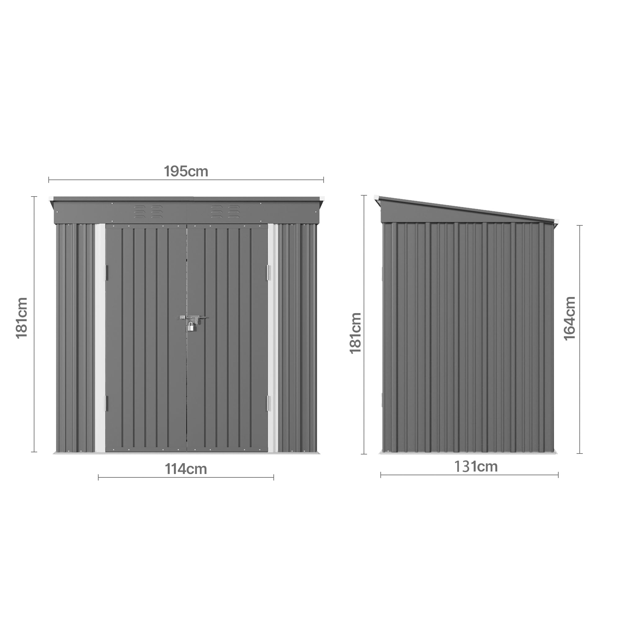 Abri de Jardin Métal 195 x 131 x 181 cm (2,55 m²),Gris | Cabanon de Rangement en Acier Galvanisé avec Fondation et Portes Verrouillables, Jardin Terrasse