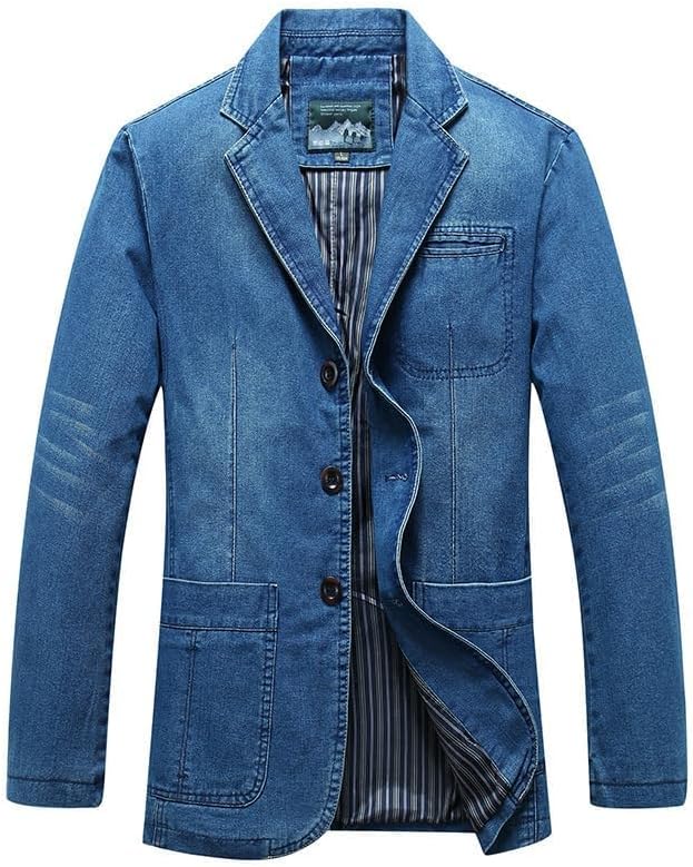 Men's Blazer Cotton Suit Sport Coat Classic Denim Casual Busniess Jacket