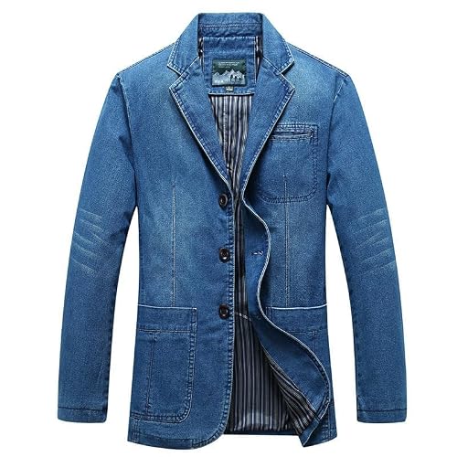 Men's Blazer Cotton Suit Sport Coat Classic Denim Casual Busniess Jacket,0L