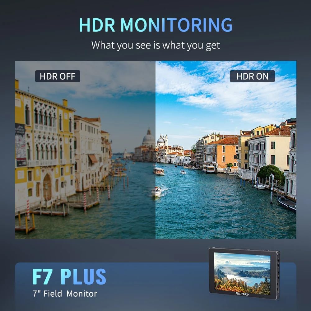 FEELWORLD F7 Plus 7-Inch Camera Monitor, 1200nit HD 1920x1200 IPS Touch Screen Camera Field Monitor with 3D LUT,4K HDMI,HDR Waveform Focus Peaking, External Install and Power Design