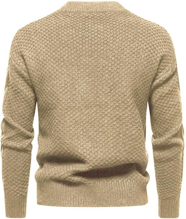 Men's Winter Sweater Solid Color Round Neck Thick Base Perforated Knit Sweaters