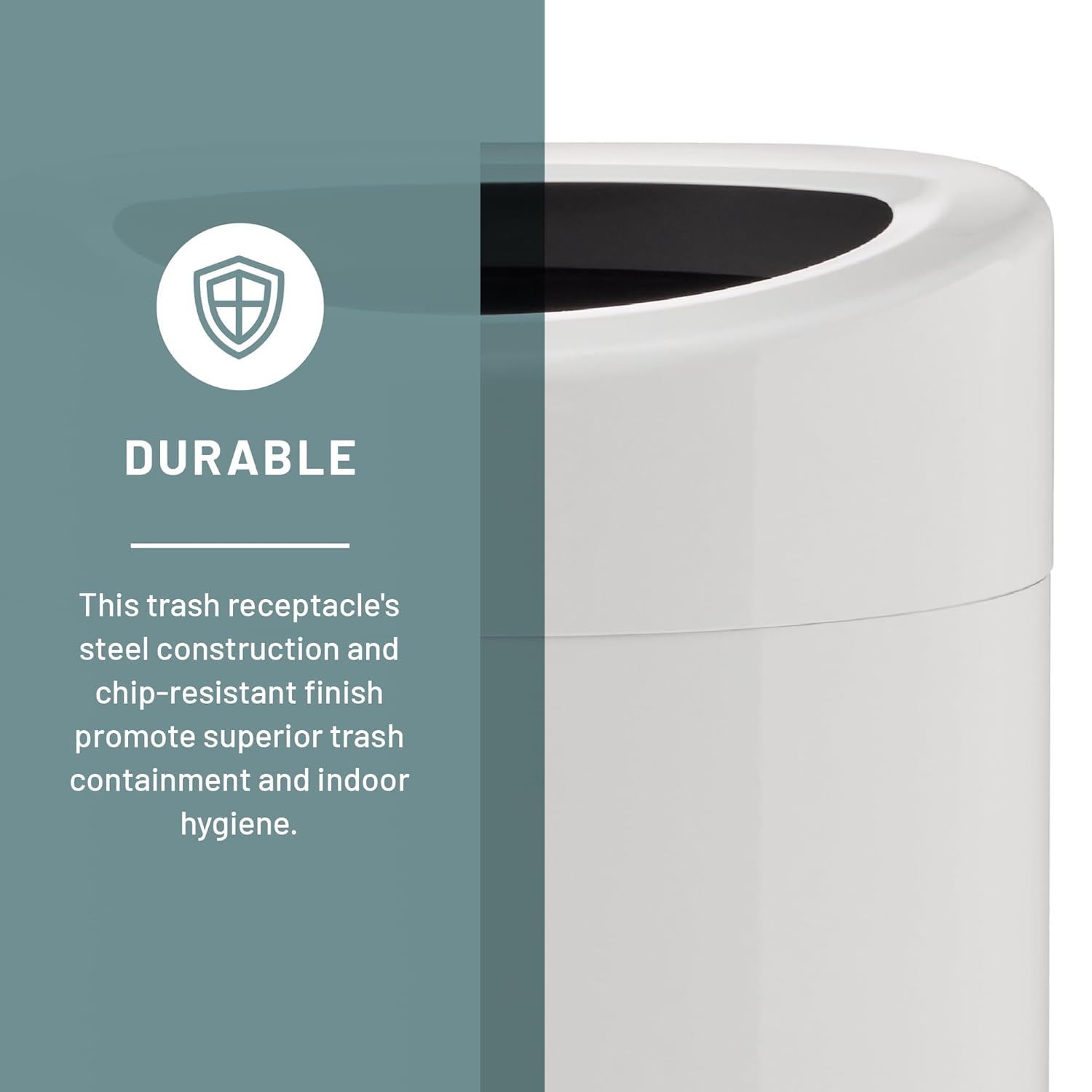 Pemberly Row Contemporary Metal Open Top Trash Receptacle, 14 Gallon Capacity, White Powder Coat Finish, Durable Steel Frame with Plastic Liner, Hands-Free Disposal for Offices, Lobbies, Reception