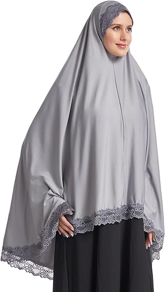 Muslim High Stretch Hijab Pure Color Half-body Cover Hijab with Lace for Praying
