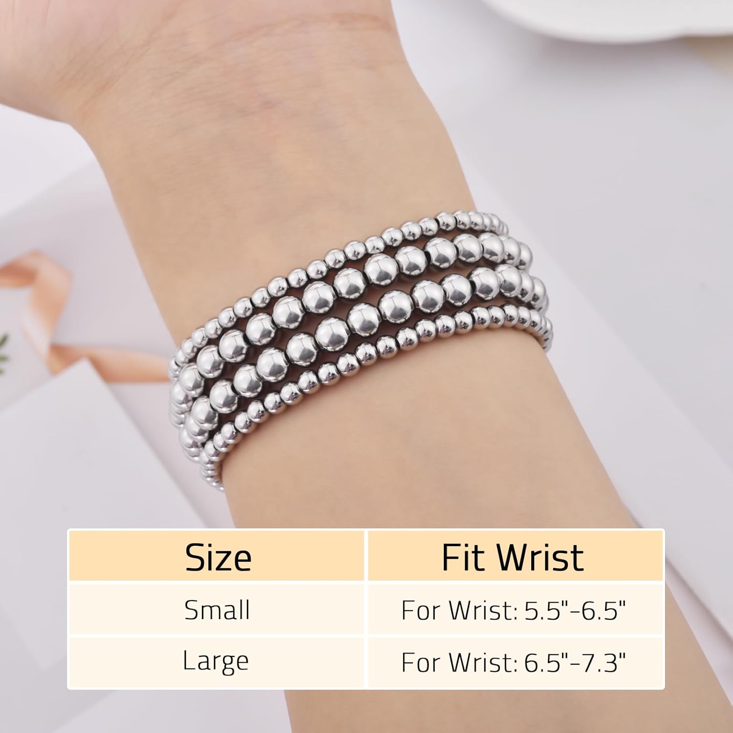 Dressy Beaded Bracelet Compatible with Samsung Galaxy Watch 8 Band 40mm 44mm/8 Classic 46 mm Women, Fashion Cute Strechy Stainless Steel Beads Strap for Galaxy Watch 8 - Image 4