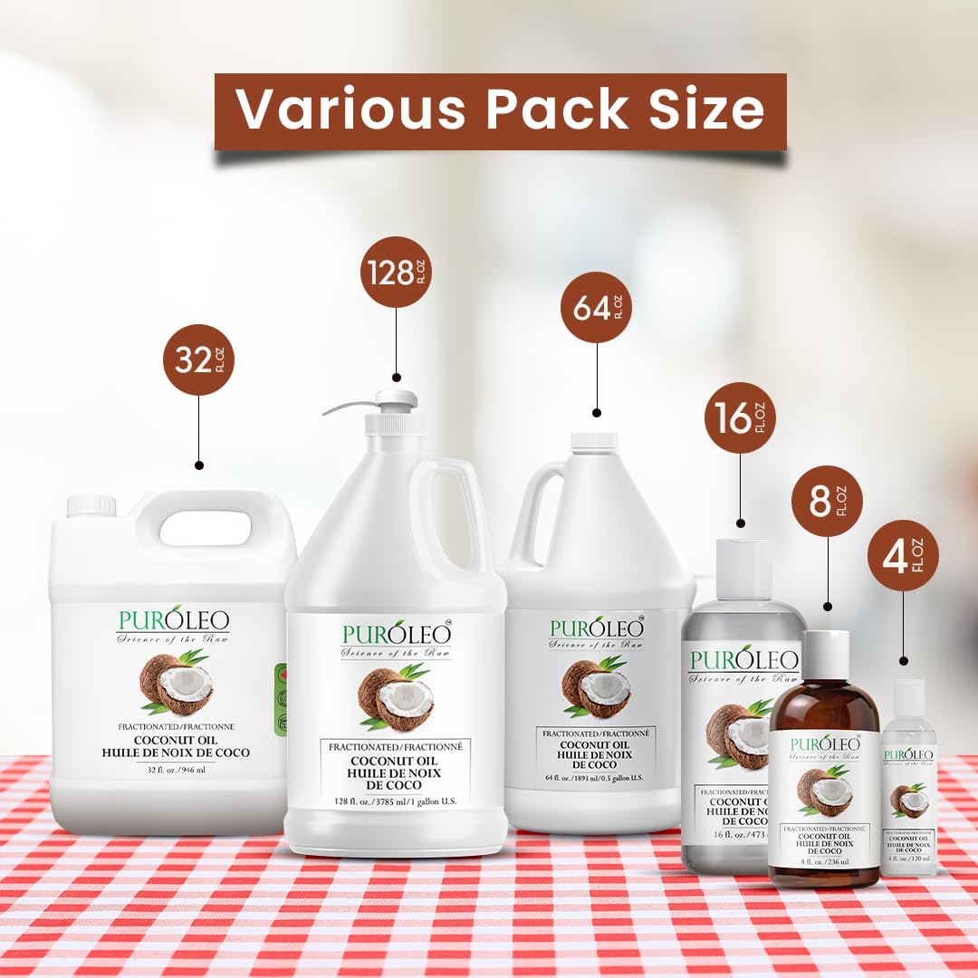 PURÓLEO Olio di cocco frazionato 100% naturale e inodore, 946 ml (prodotto in Canada) | Olio idratante e vettore | Corpo della pelle dei capelli, aromaterapia, massaggio, struccante..