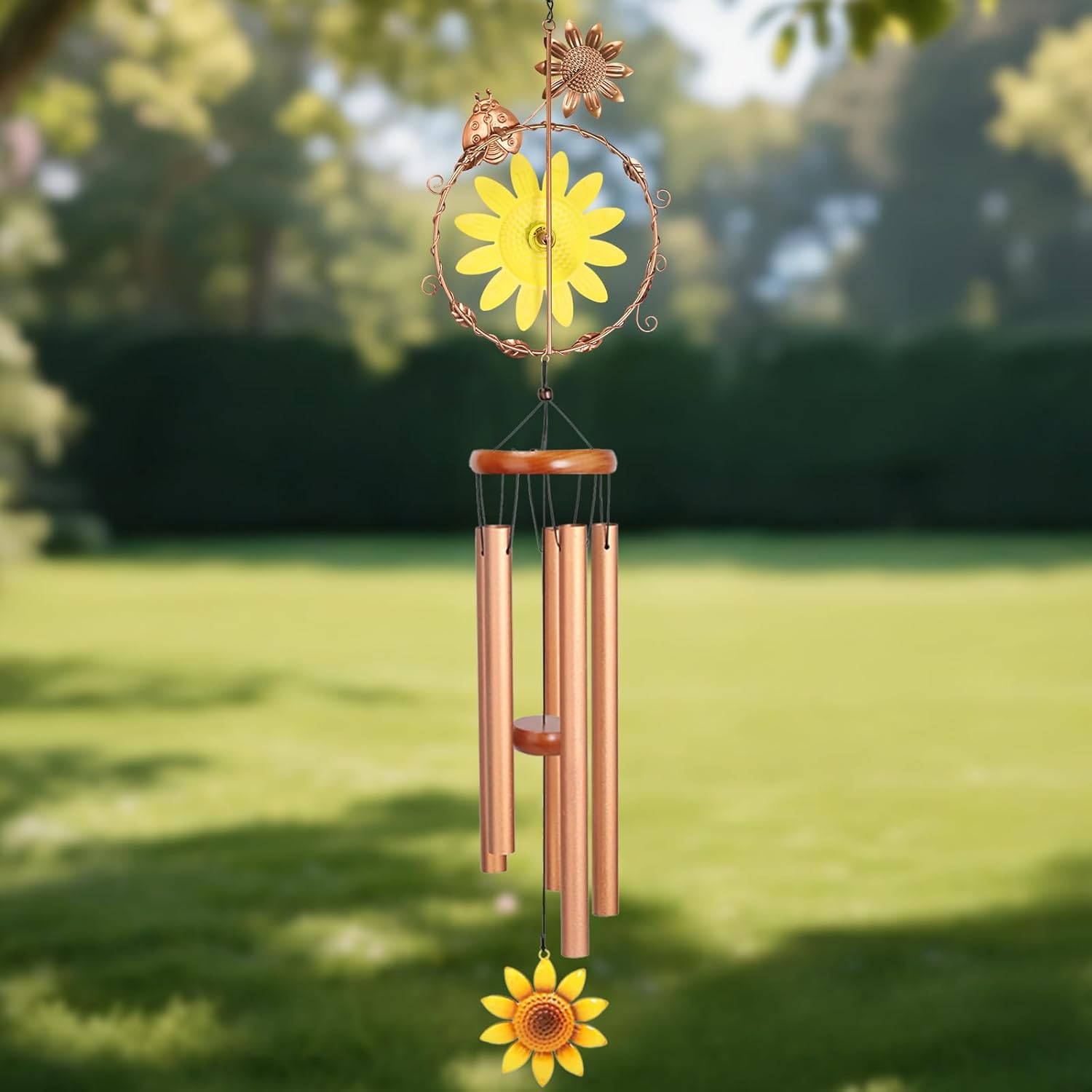 Sunflower Wind Chimes for Outside Metal Aluminum 46" Inches Wind Chime with Sunflower Outdoor Decor Large Unique Wind Chimes for Festivals/Birthday for Mom Dad Grandma Home Garden Patio Decor - Image 9