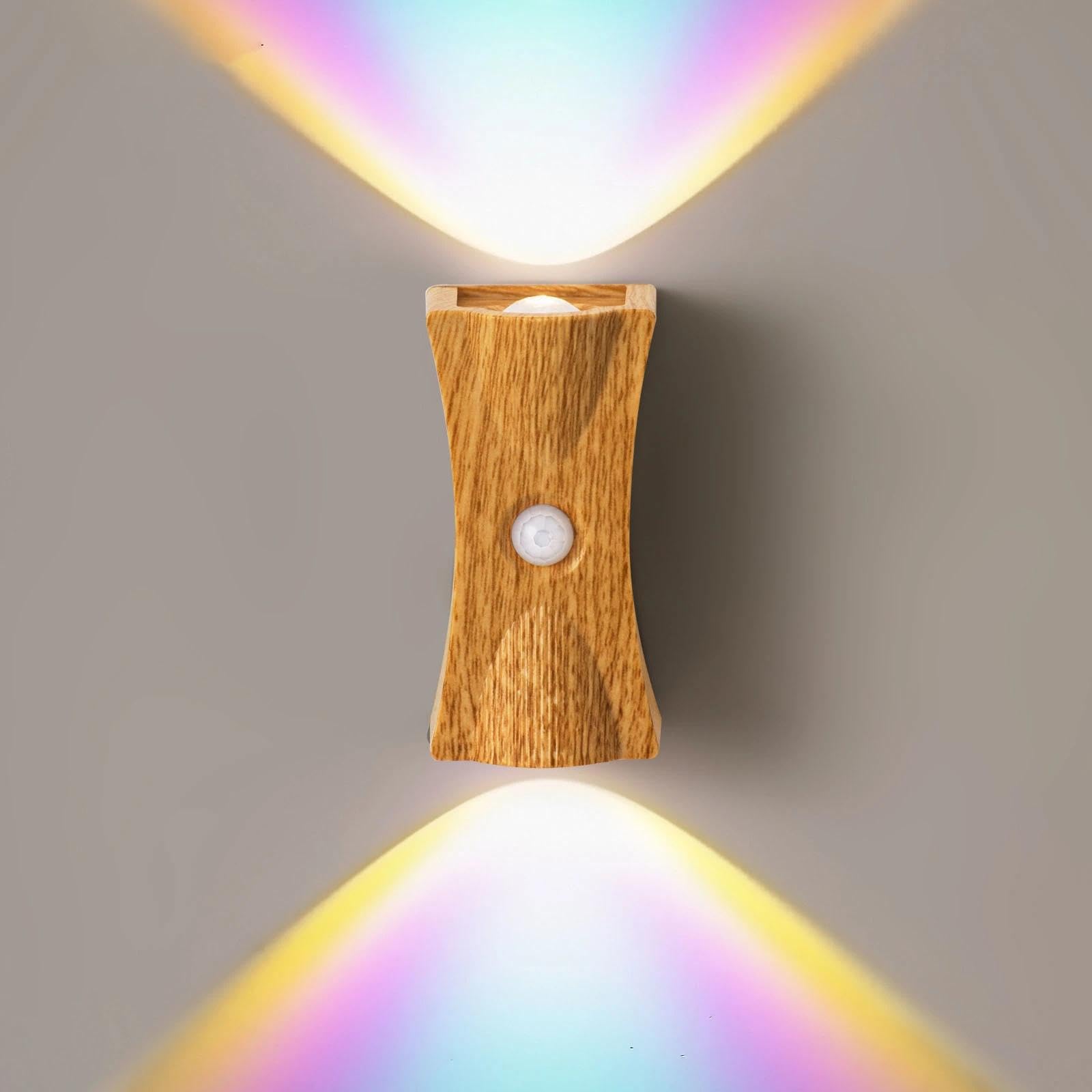 Motion Sensor Night Light, Rechargeable Wall Lights(Wood grain,Neon light)