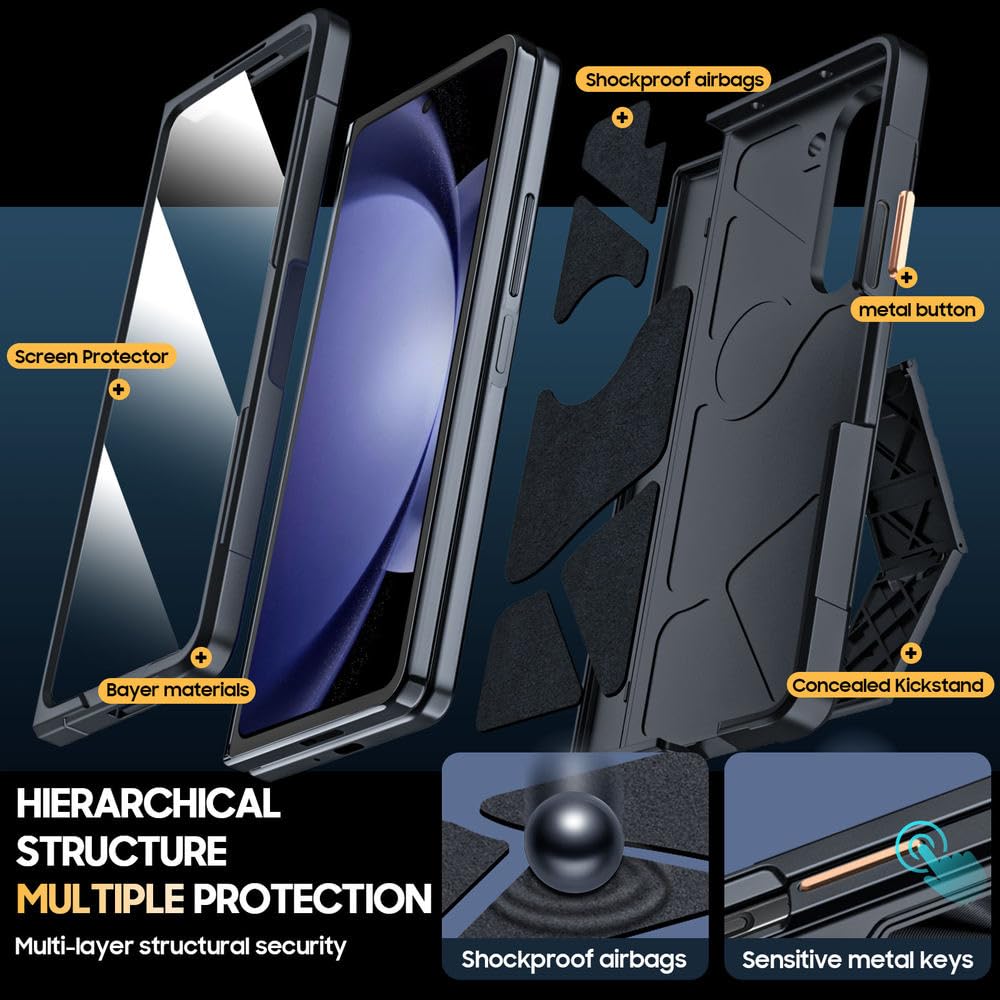 Funda con bisagras y Soporte, Funda con película Protectora de Cobertura Total para Samsung Galaxy Z Fold 5, Azul Cielo, para Samsung Galaxy Z Fold 5