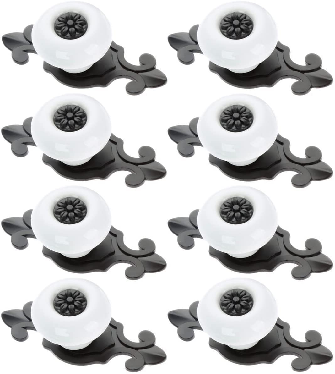 MayGreeny 8Pcs Vintage Ceramic Cabinet Knobs Handles Pulls for Kitchen Cabinets Cupboard Bathroom Dresser Wardrobe Closet Decoration Pulls (White-Black)