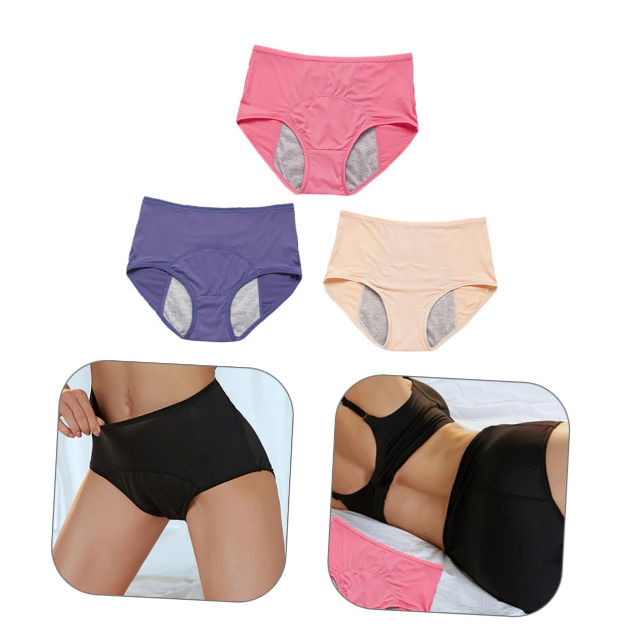 Culottes Menstruelles Femme Anti-Fuite 4 Pièces, Nylon, L-3xl