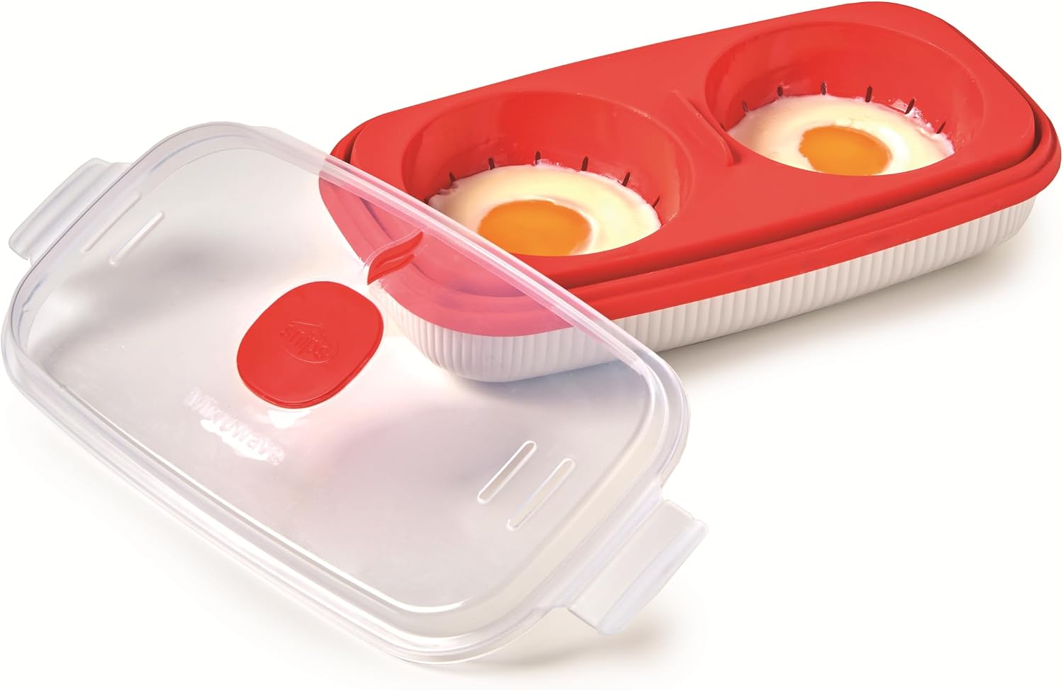 Snips - Microwave EGG POACHER and Omelette Maker - Poached Egg Maker Microwave - 0.75 LT - 24 x 12.5 x 6 cm - Microwave Egg Steamer, White and red - 100% Made in Italy - 0% BPA