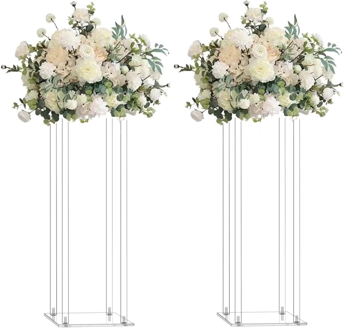 2 Pack 32'' Tall 10'' Dia. Clear Floor Vase Wedding Decoration Table Centerpiece Crystal Acrylic Flower Stand Floral Display Rack Backdrop Column for Event Décor 32 x 10 Inch (Pack of 2) Square