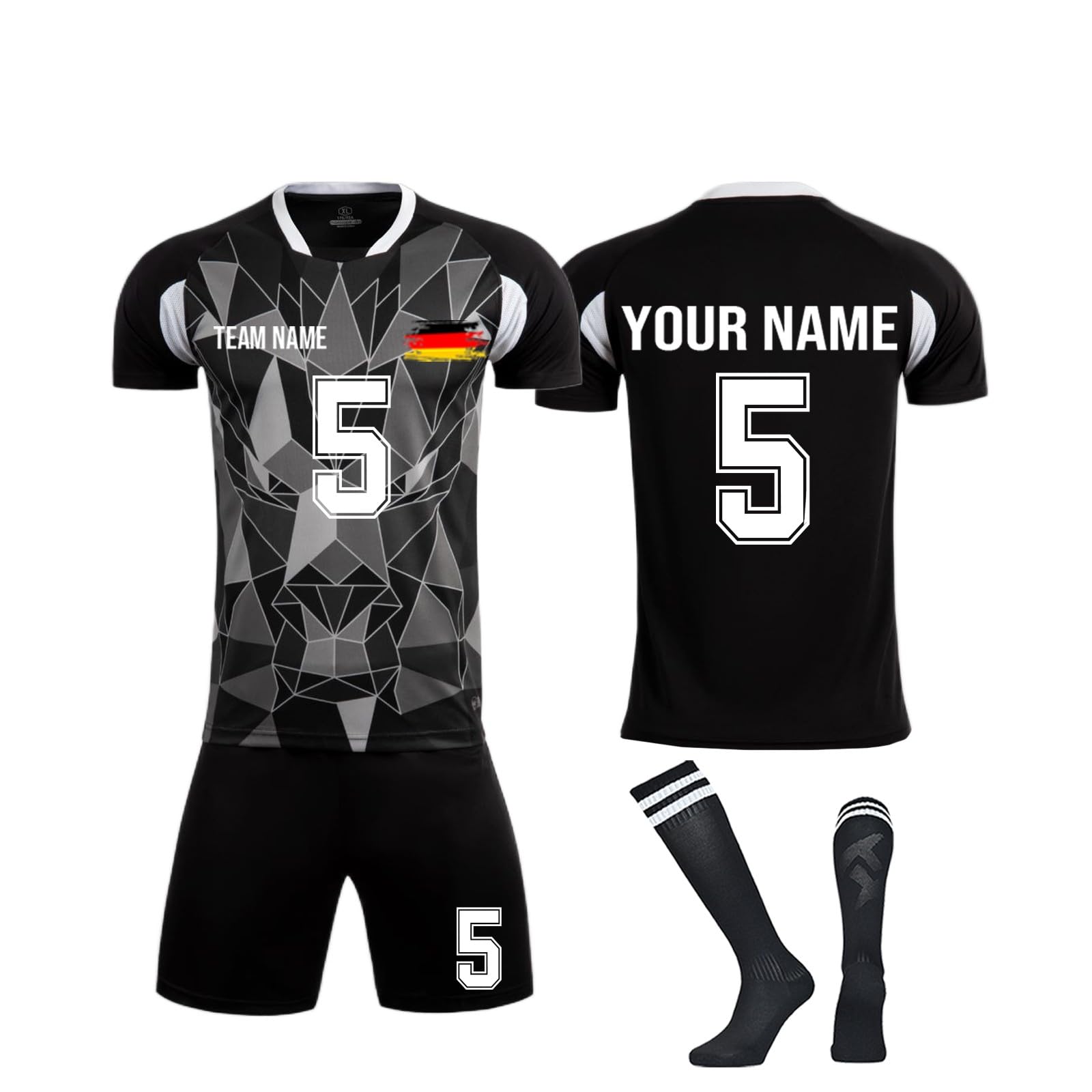 Generico Kit Calcio Personalizzato Uomo/Donna - Offerta Kit Completo (Maglia+Pantaloncini+Calzettoni) - Uniforme Sportiva Completa E Professionale per Squadre