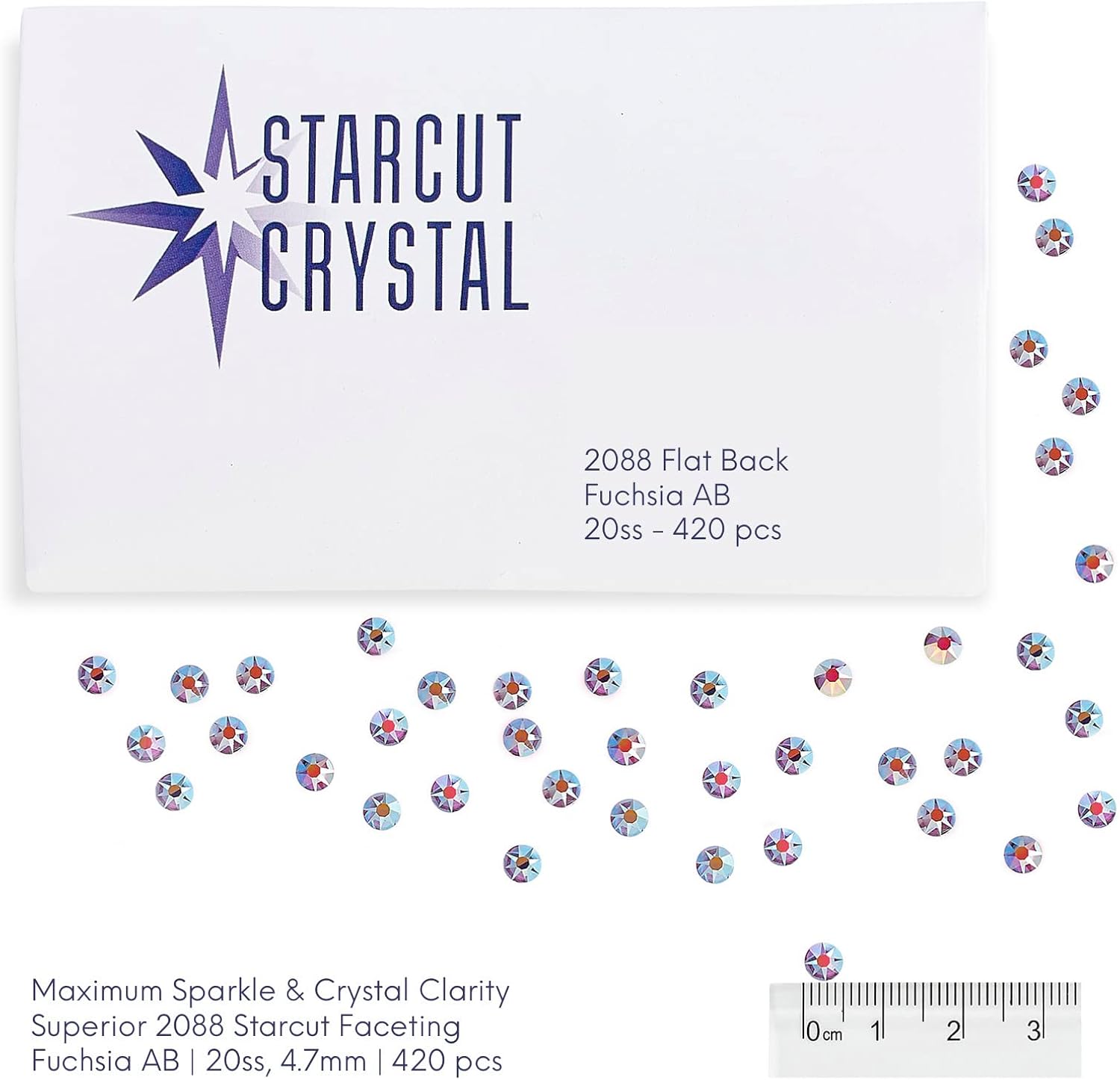 Starcut Crystal, Pink 2088 Flatback Rhinestones, Expert Faceting for Brilliant Sparkle, Fuchsia AB, 20ss (5mm), 420pcs