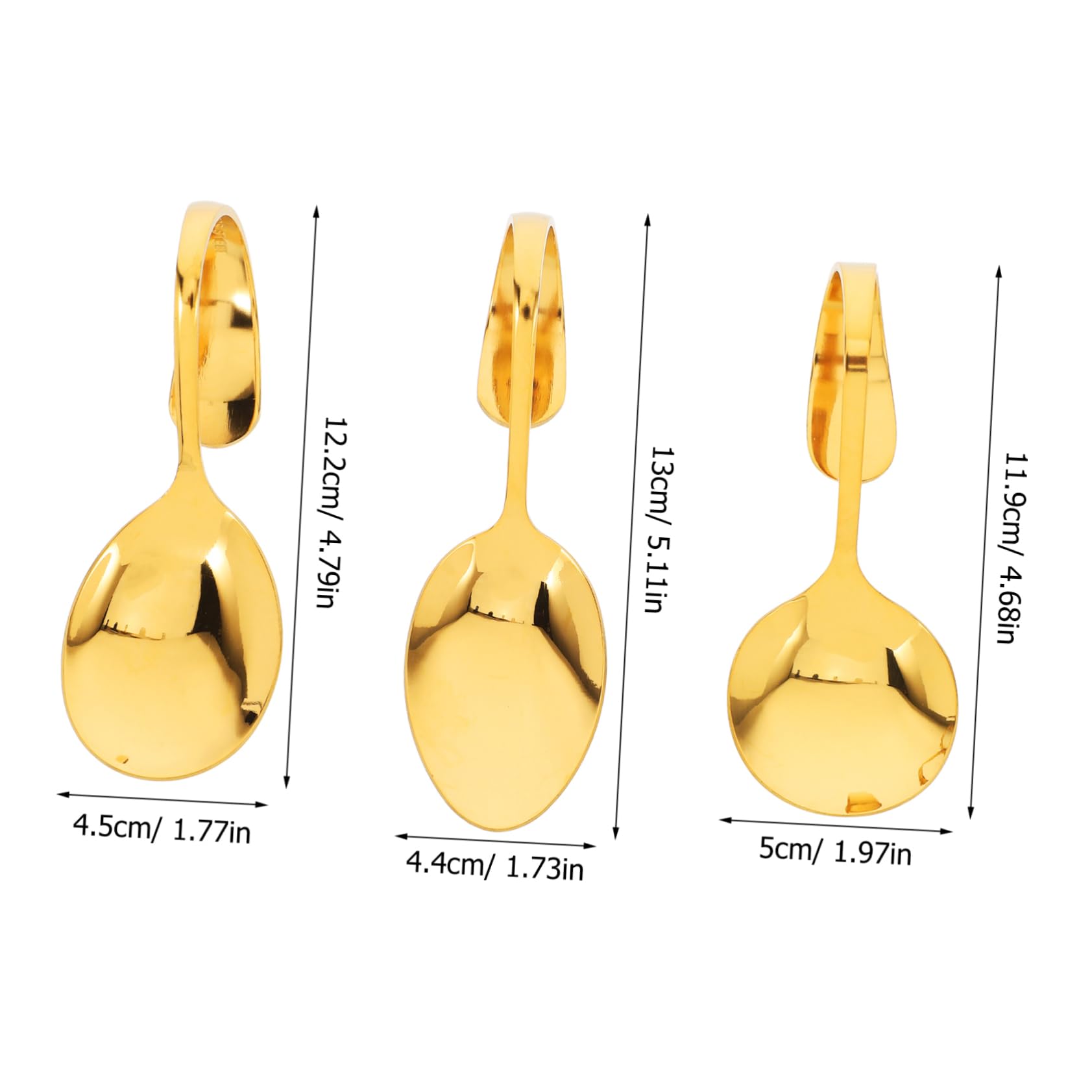 NAMOARLY 3-piece Set of Curved Handle Stainless Steel Serving Spoons Gold Plated Versatile for Buffet