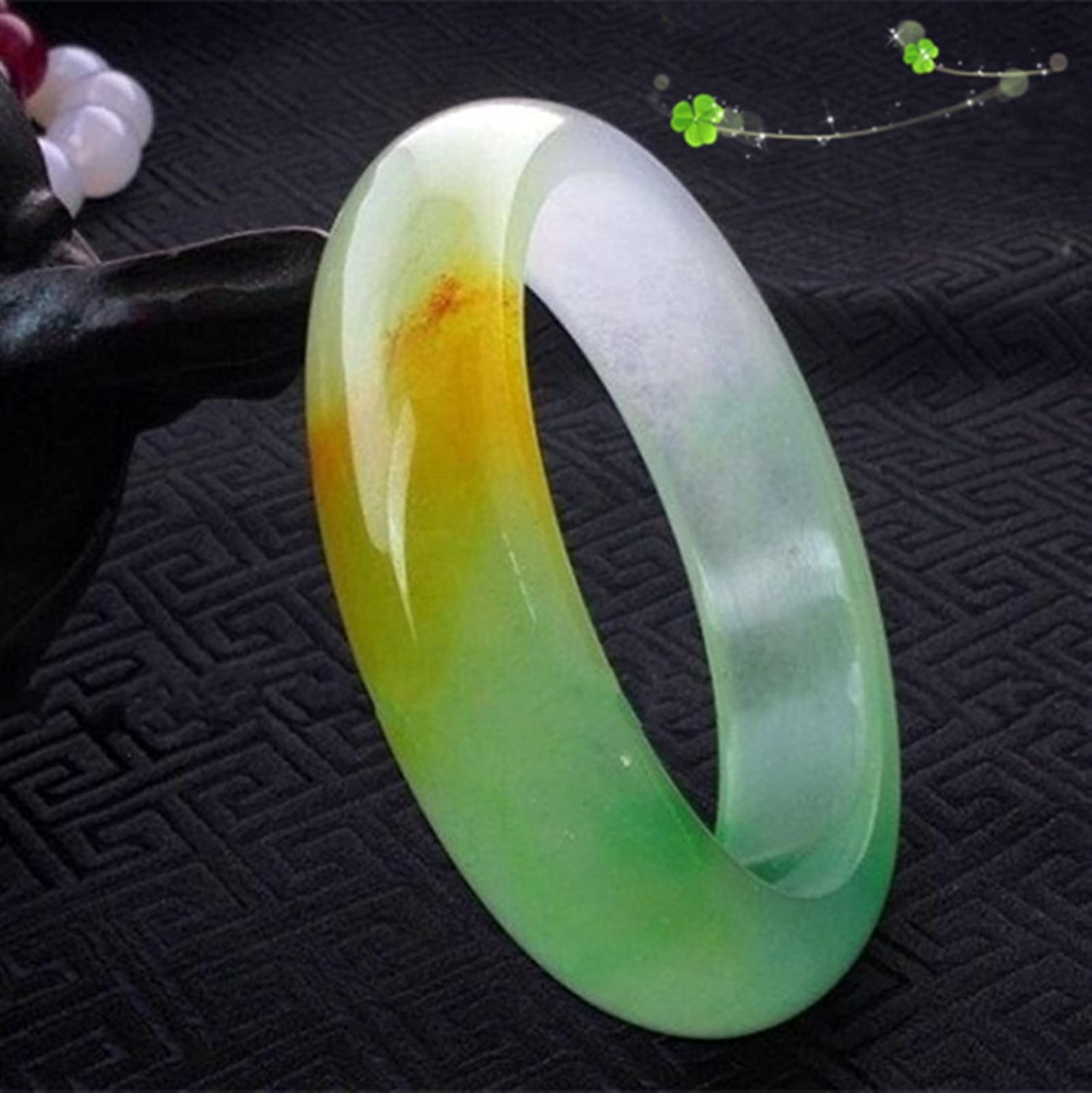 YZDKJ Natural Jade Bangle Round Bangle Jadeite Bracelet Hand Carved Fine Charm Jewelry Fashion Accessories For Men Women (Gem Color : MULTI, Metal Color : 54-56mm)