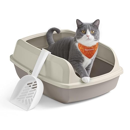 Feandrea Extra Large Cat Litter Tray with High Edges Open with Scoop for Kittens and Large Cats, Cappuccino Beige PPT009LH01