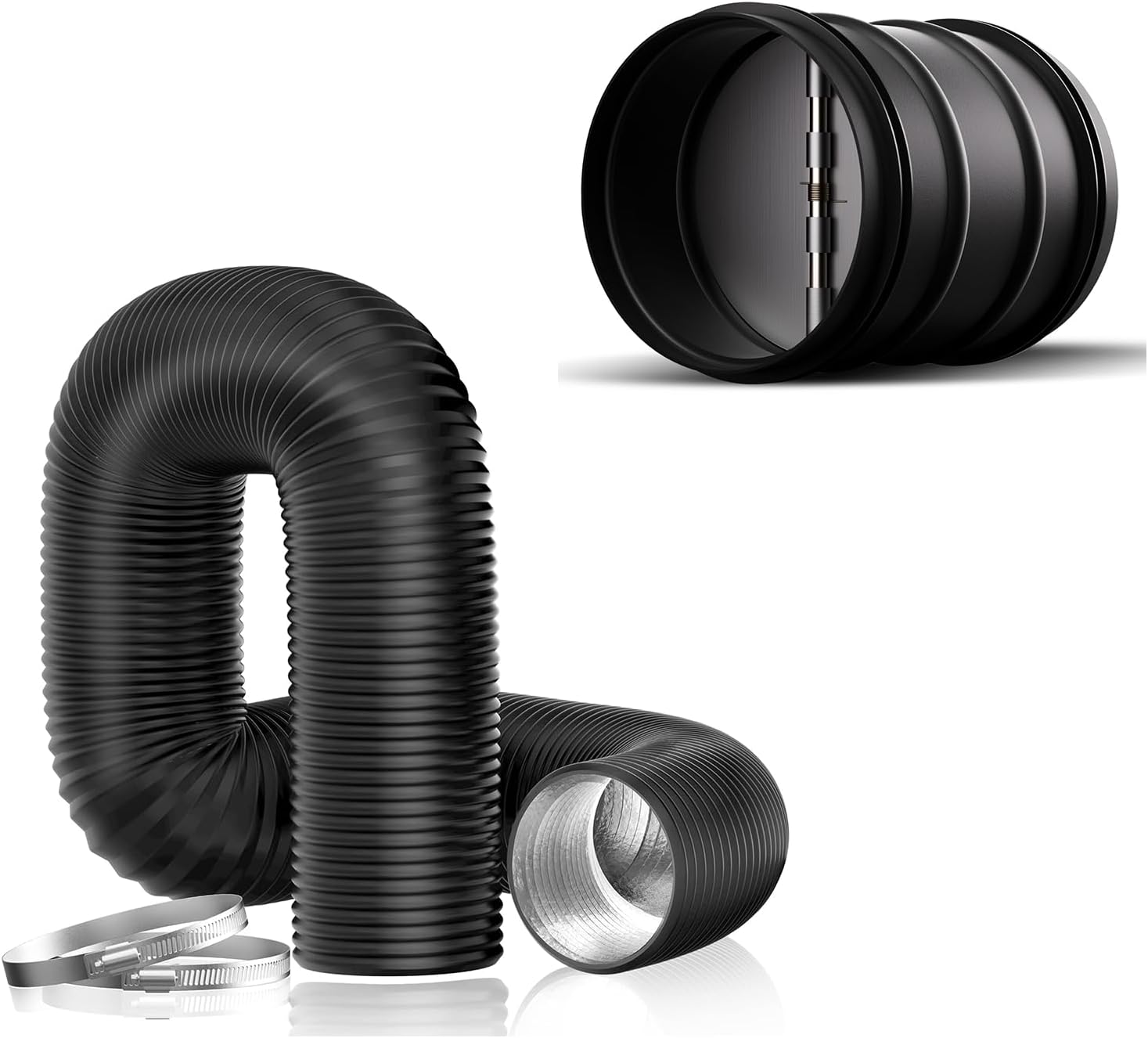 Dryer Vent Hose, 4'' Insulated Flexible Duct 16FT with Black Long Duct Damper 4 Inch