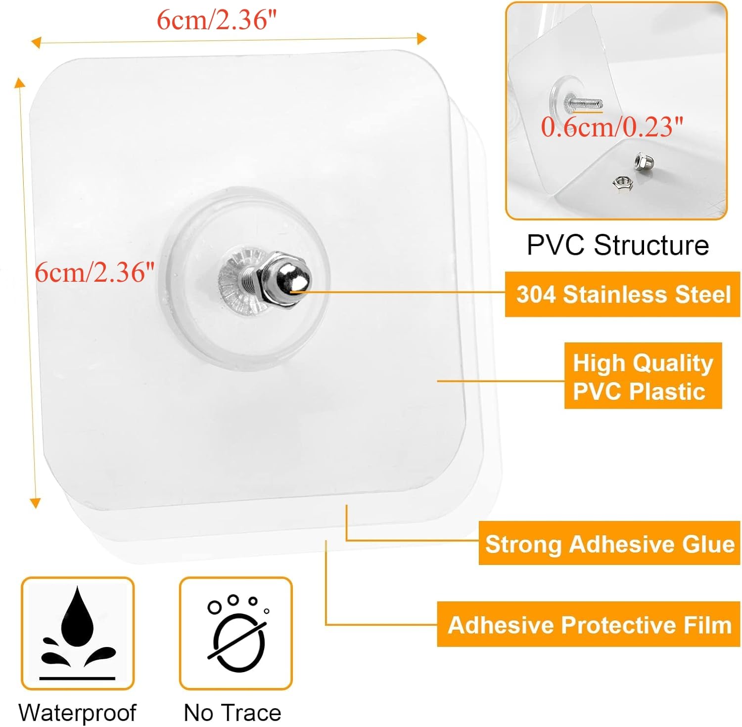 Celbon Transparent Shower Caddy Adhesive Hooks, 4-Pack, Strong Sticker Pads for Bathroom & Kitchen Storage, Up to 5kg Each, Wall Mount