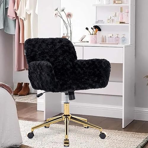 HomVent Silla de escritorio esponjosa de piel sintética rosa, silla giratoria ajustable para computadora con ruedas, altura ajustable, bonita silla