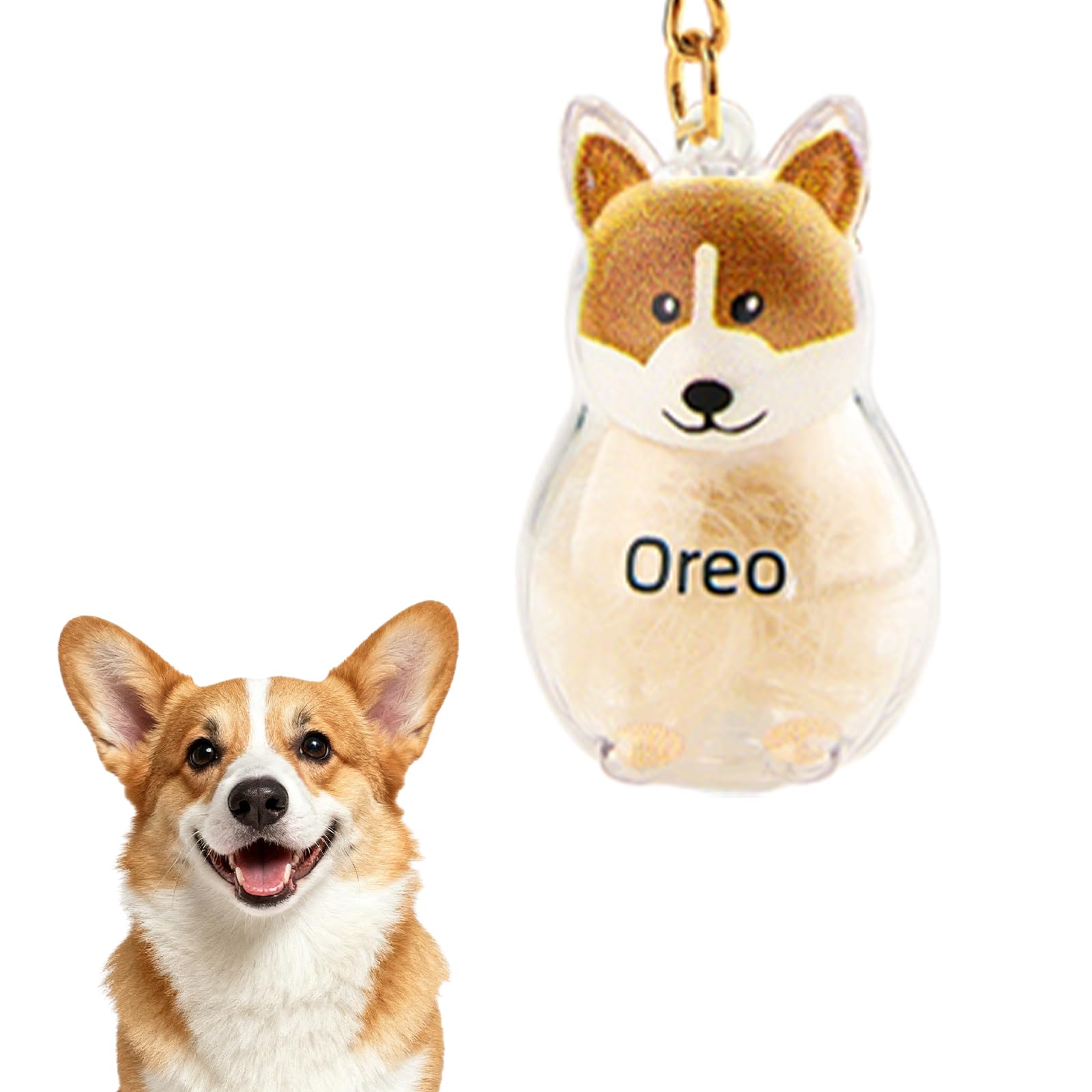 VEELU Dog Hair Collector Keychain Charm Memorial Storage Box - Custom Dog Hair Keychain with Name - Personalised Pet Fur Keepsake - Customised Dog Memorial Gifts for Loss of Dog