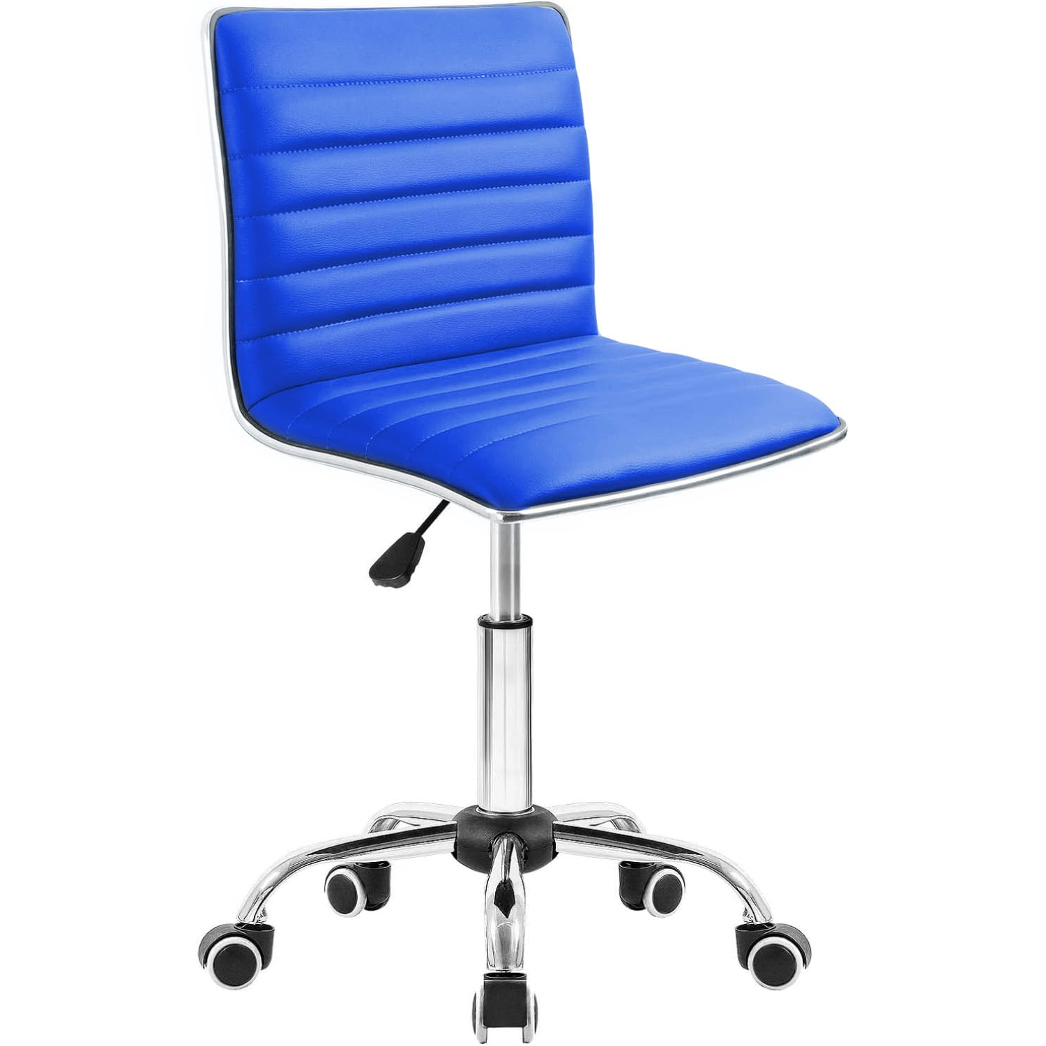 Homall Modern Adjustable Low Back Armless Ribbed Task Chair Office Chair Desk Chair, Vanity Chair Swivel Rolling Leather Computer Chairs Conference Chair (Blue)