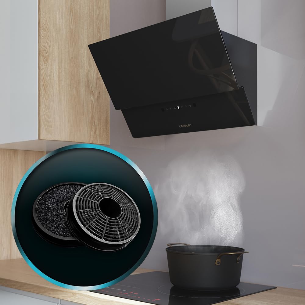 Cecotec Campana Extractora Decorativa 60 cm Bolero Flux DT 608001 Glass Black A++, 210W, Iluminación LED, Succión 800m3/h, Control Táctil, 3 Niveles, Filtro Carbono, Hand Movement, Delay Function