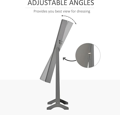 Miniatura 4 de HOMCOM Armario de joyería de pie, organizador de joyas con cerradura con espejo de longitud completa y 3 ángulos ajustables, gris