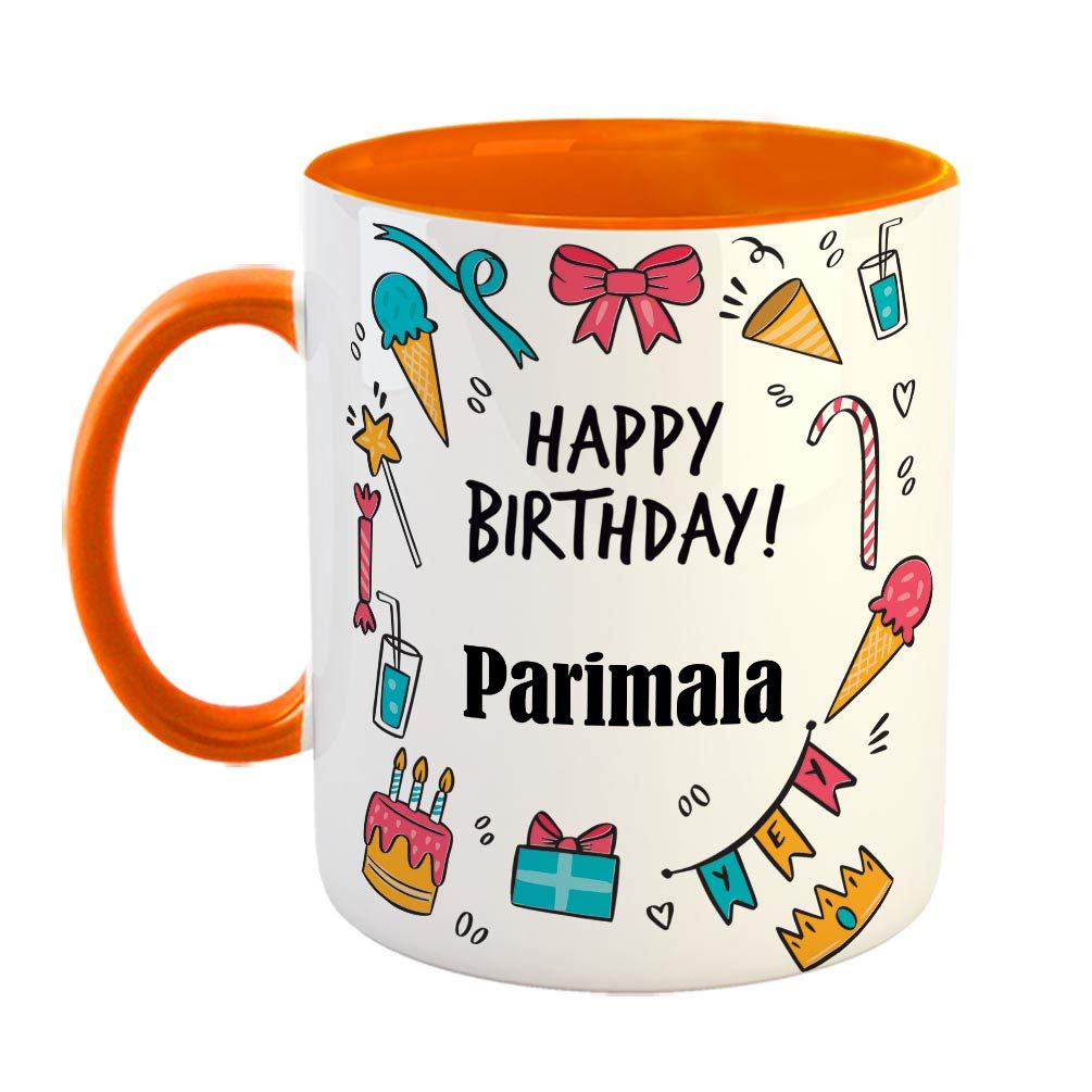 FurnishFantasy Ceramic Coffee Mug - Best Gift for Happy Birthday Mug , Color - Orange, Name - Parimala