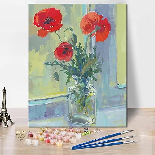 TUMOVO Pintura abstracta por números para adultos con pinceles, paisaje natural, pintura al óleo, pintura a mano, puesta de sol para adultos, kits